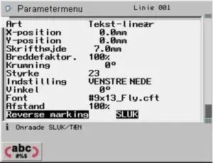 Prægningsindstillinger på Markator’s software.webp